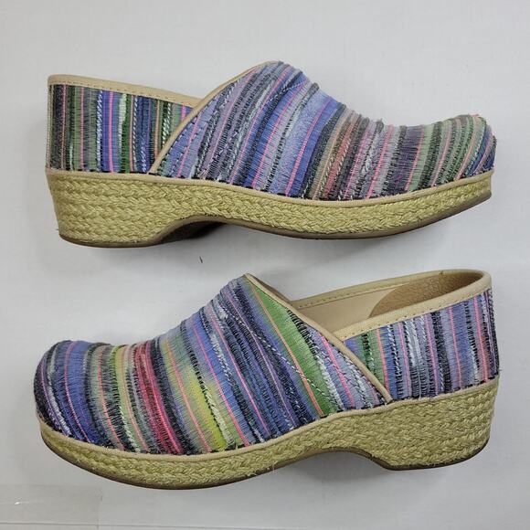 Dansko Jute Pro Artisan Clogs Loafers Blue Colorful Weave Women's Size 8.5 EU 39 - Picture 5 of 7